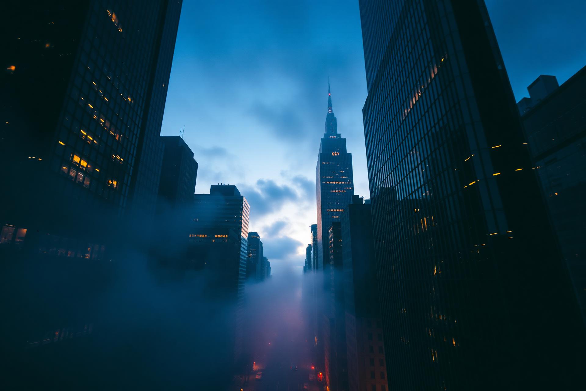 Manhattan financial district at dusk